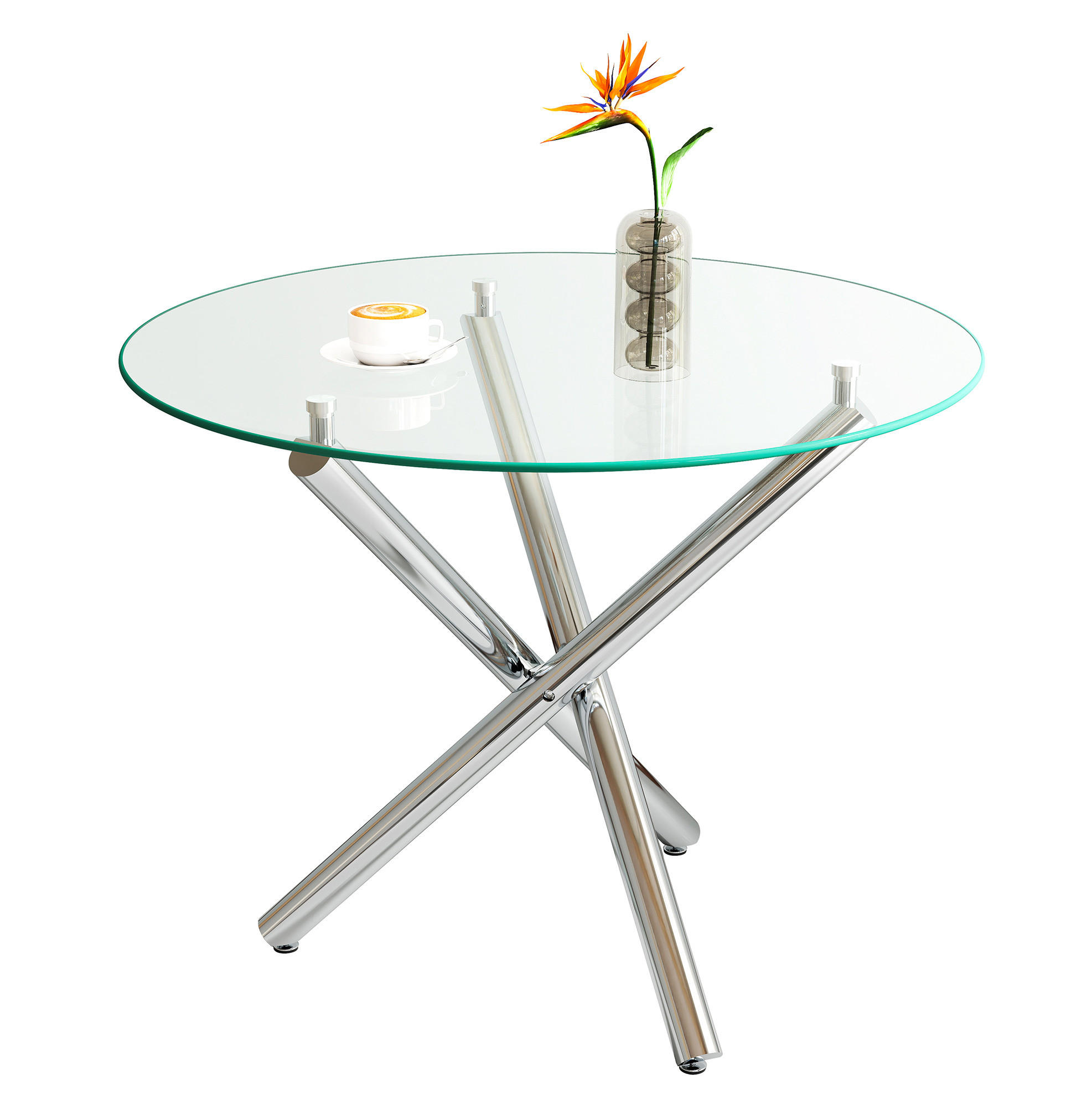 ESSTISCH 80/80/76 cm rund aus Glas und Metall in Silber - Silberfarben, Metall (80/80/76cm) - Flora Grace