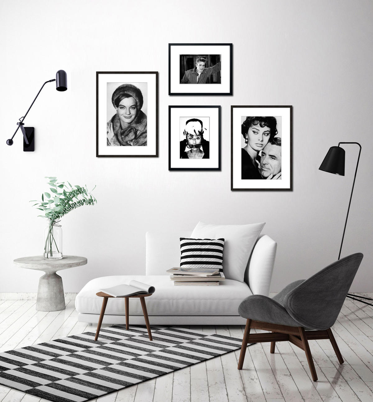 BILD mit Rahmen 51x71 cm Romy Schneider Schwarz-Weiß - Weiß, Holz (51/71cm) - artissimo