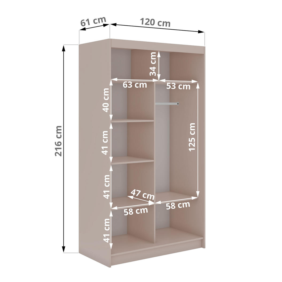 SCHWEBETÜRENSCHRANK mit Spiegel - WALENCJA - 120 - Kaschmir-Grau lacobel - Kaschmir/Alufarben, Holzwerkstoff/Metall (120/216/61cm) - MKS