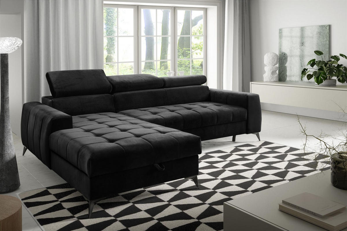 ECKSOFA Agnesa Xs In Salvador - Schwarz, Holzwerkstoff/Textil (260/200cm) - Fun Möbel