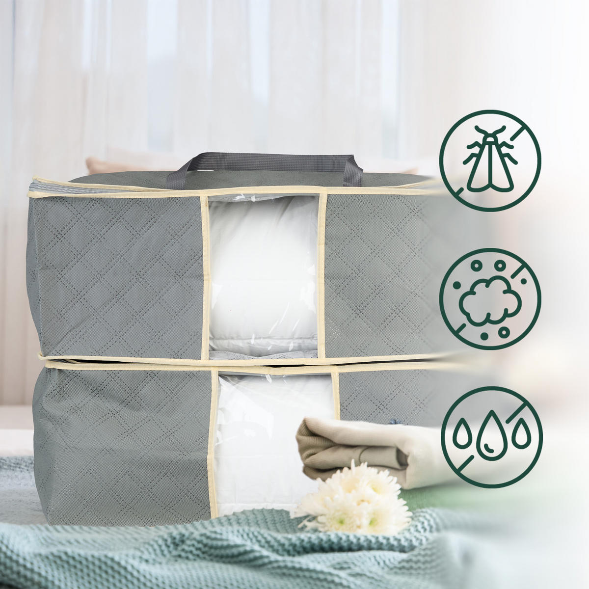 2XVAK na prikrývky - sivá, textil/plast - Relaxdays