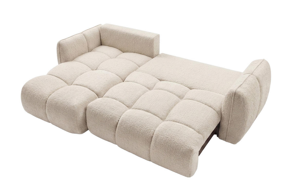 ROHOVÁ SEDAČKA ve tvaru L s funkcí spaní, žinylková tkanina Puente, Ecru, Levá strana, BELVEDER L - ecru, dřevo (250/168cm) - Kaiser Möbel