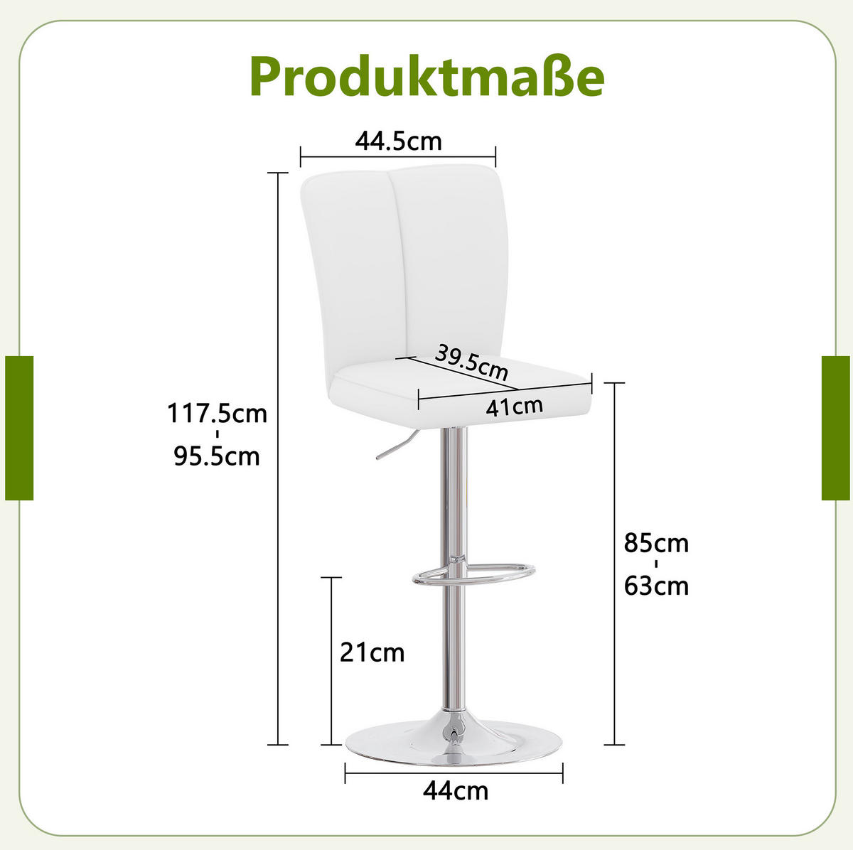 BARHOCKER 2er-Set höhenverstellbar 95,5-117,5 cm Weiß/Silber - Weiß, Metall (44/117.5/44.5cm) - Meubliv