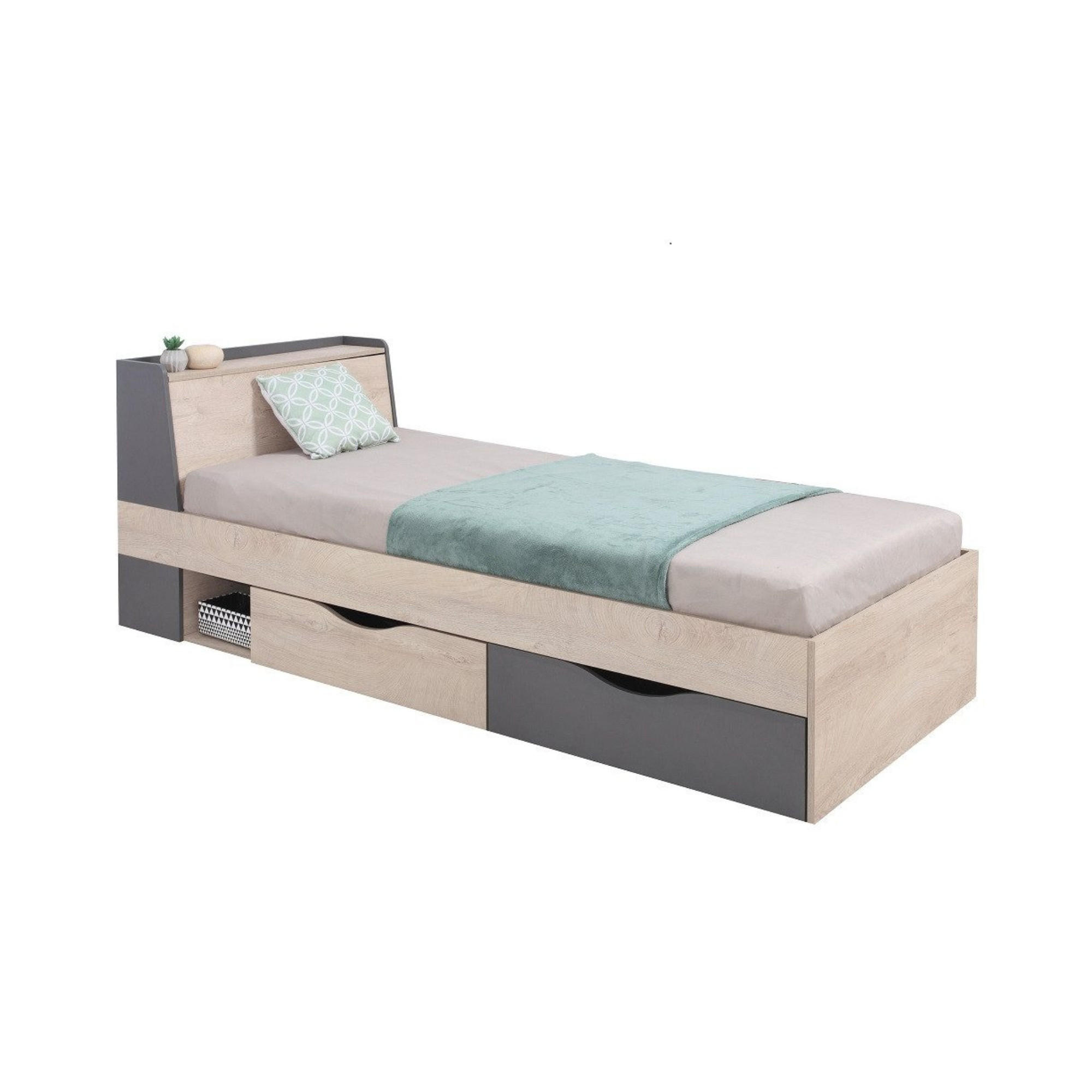 JUGENDBETT DARLA D14 90/200 Eiche/Anthrazit - Anthrazit/Sonoma Eiche, Holzwerkstoff (90/200cm) - Deine Möbel 24