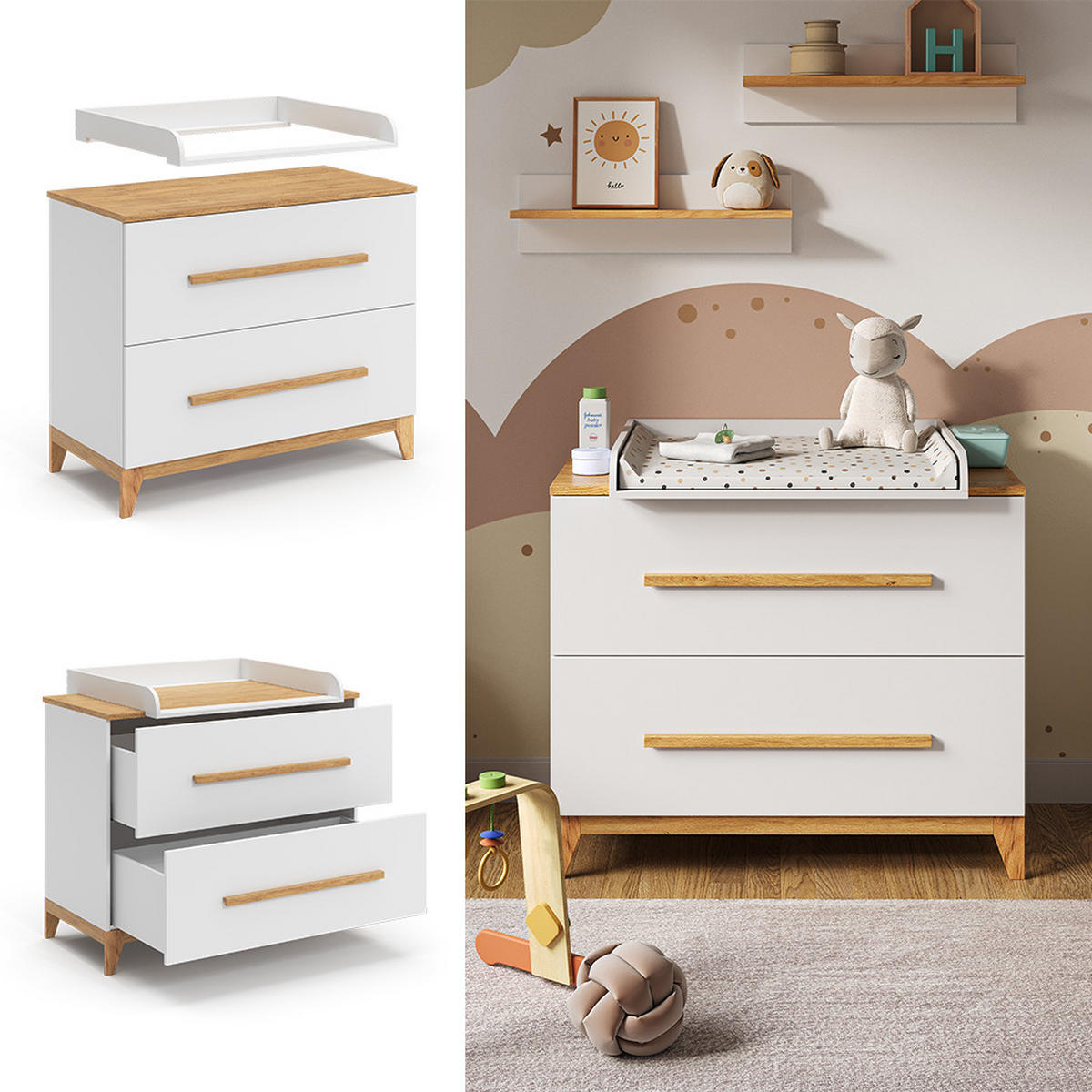 WICKELKOMMODE Malia Weiß 108 x 98 cm mit 2 Schubladen - Weiß, Holzwerkstoff (108/98/70cm) - VitaliSpa