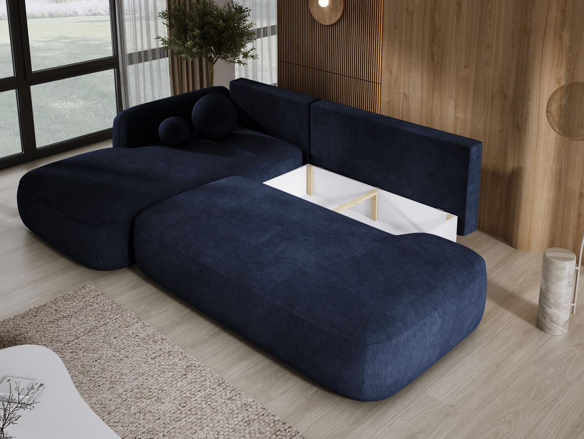 ECKSOFA BABU Mit Bettfunktion – Moderne Polsterecke Für Wohnzimmer Funktionales Schlafsofa Im Stoff CLOUD, 300x105x60cm, Linke, Blau - Blau, Holz/Textil (190/300cm) - DomoHome