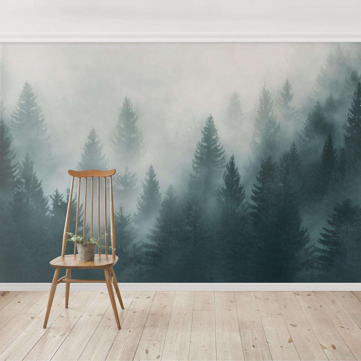 FOTOTAPETE Nadelwald im Nebel 288/190 cm - Eichefarben, Papier (288/190cm) - Bilderwelten