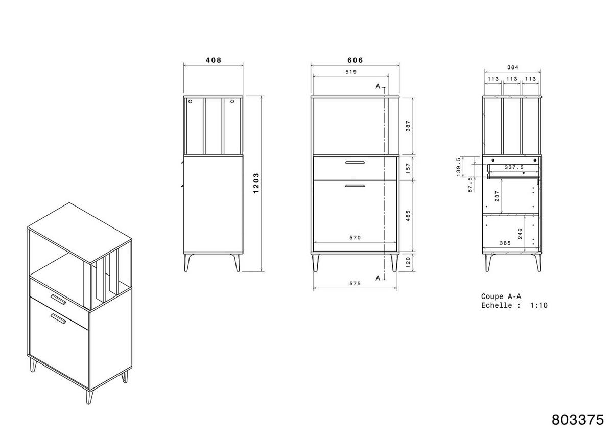 BUFFET Set 2-tlg. Eiche grau, mit Buffetschrank und Küchenschrank - Eichefarben/Grau, Holzwerkstoff (145/185/41cm) - Parisot Meuble