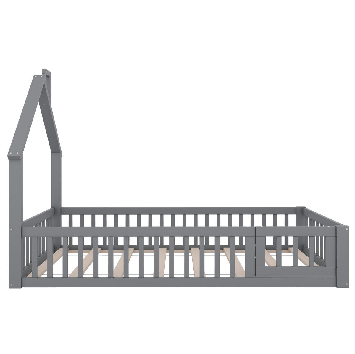 KINDERBETT Kindereinzelbetten 90/200 cm mit Lattenrost, Sicherheitsgitter und Schornstein-Design aus Kiefer, Grau - Grau, Holzwerkstoff (90/200cm) - Redom