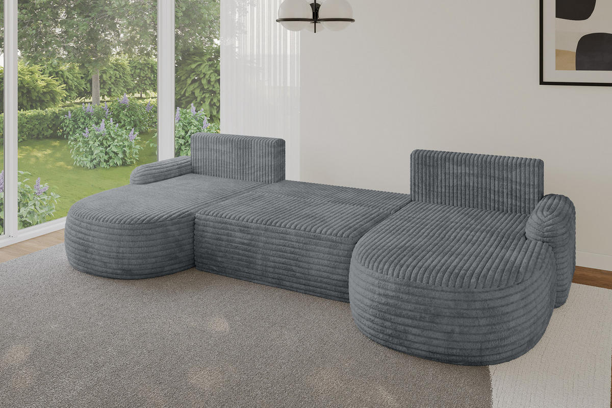 WOHNLANDSCHAFT mit Schlaffunktion und Bettkasten LIRA-U - 335x172x89 Dunkelgrau - Dunkelgrau, Holzwerkstoff/Textil (335/89/172cm) - ALTDECOR