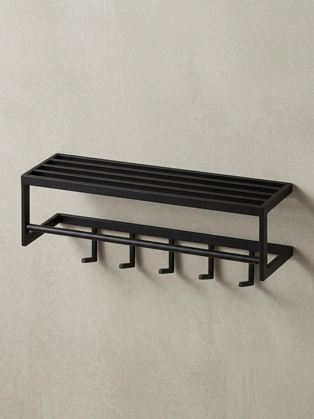WANDGARDEROBE Metall Schwarz Modern mit 5 Haken und Kleiderstange - Schwarz, Metall (70/20/20cm) - KADIMA DESIGN