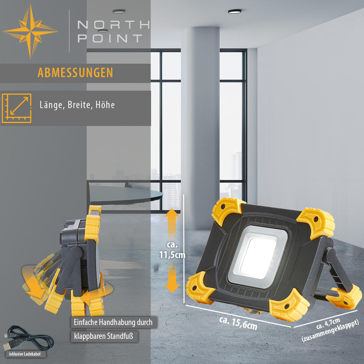 LED-AKKU-BAUSTRAHLER - dimmbar mit 1100 Lumen, IP54 und Powerbankfunktion für Outdoor-Einsatz, 2er-Set - Schwarz, Kunststoff (4.7/16/11.5cm) - Northpoint