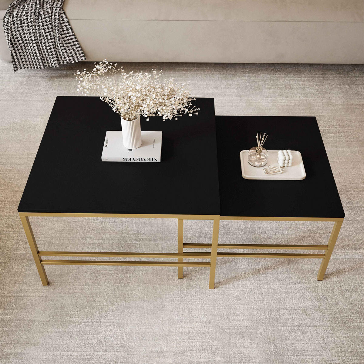 COUCHTISCH Schwarze matte Gold Rahmen - Goldfarben/Schwarz, Holzwerkstoff (70/70/46cm) - Idohome
