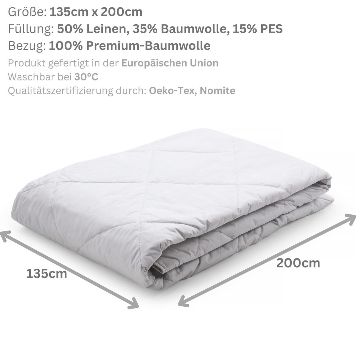 BETTDECKE COLD FEEL, Leinen - Weiß, Textil (135/200cm) - WOODEK