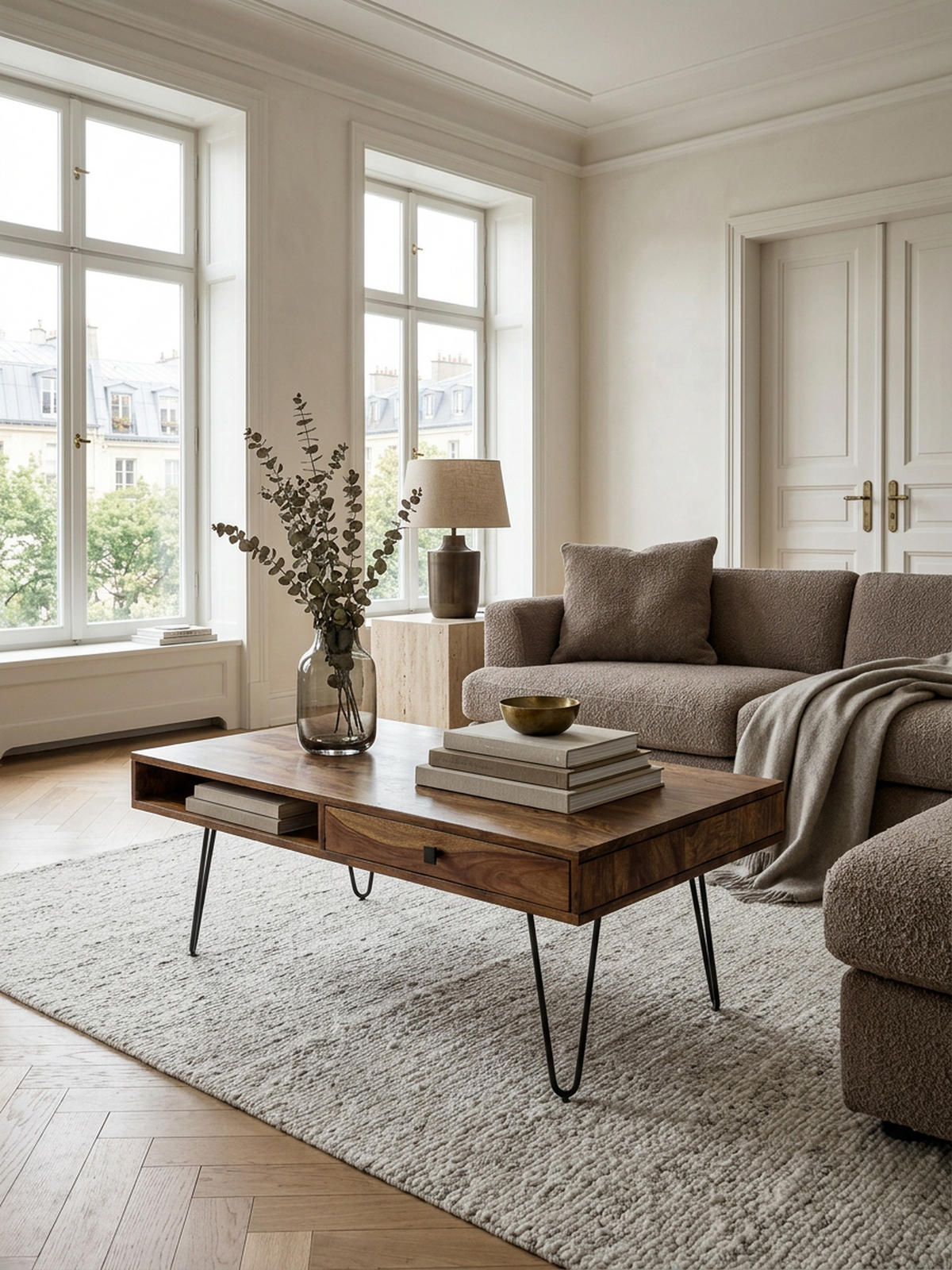 COUCHTISCH BALU mit Schubfächern aus Massivholz und Metallfüßen, leichter Aufbau, Braun 110x60x40 cm - Schwarz/Braun, Holz/Metall (60/110/40cm) - KADIMA DESIGN