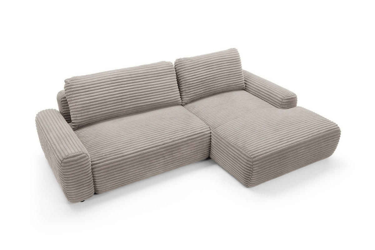 ECKSOFA OSSO Braun Velours-Stoff mit Schlaffunktion - Braun, Holz (264/162cm) - MASSENO