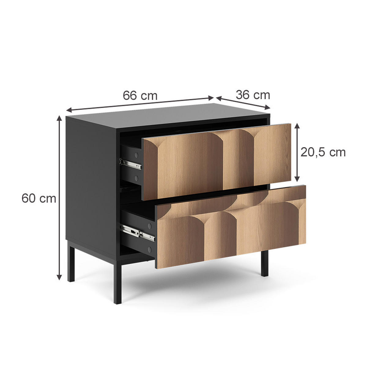 Eichefarben/Schwarz, Holzwerkstoff (66/60/36cm) - Vicco