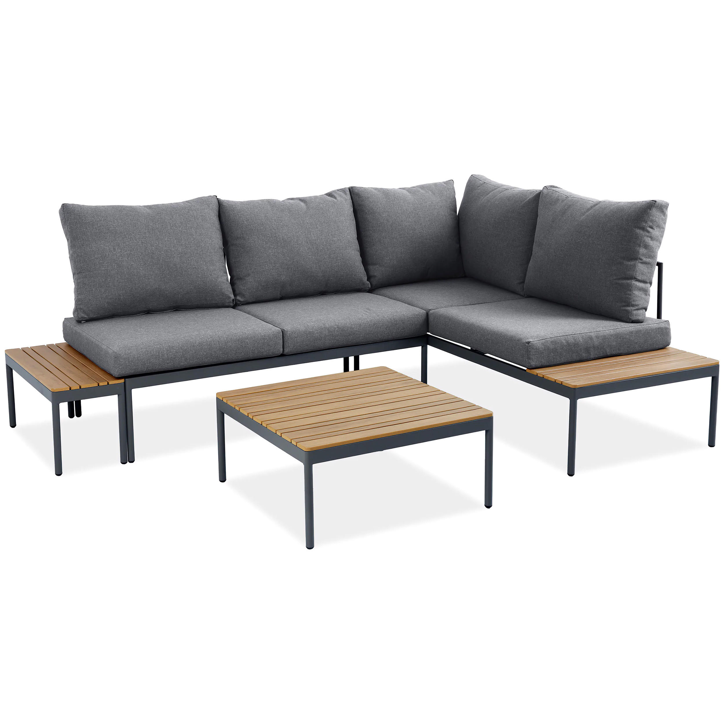 GARTENSET Livorno, modulare Bauweise , mit Ecksofa und Kaffeetisch, Metallrahmen, Dunkelgrau - Dunkelgrau, Metall - Beautysofa