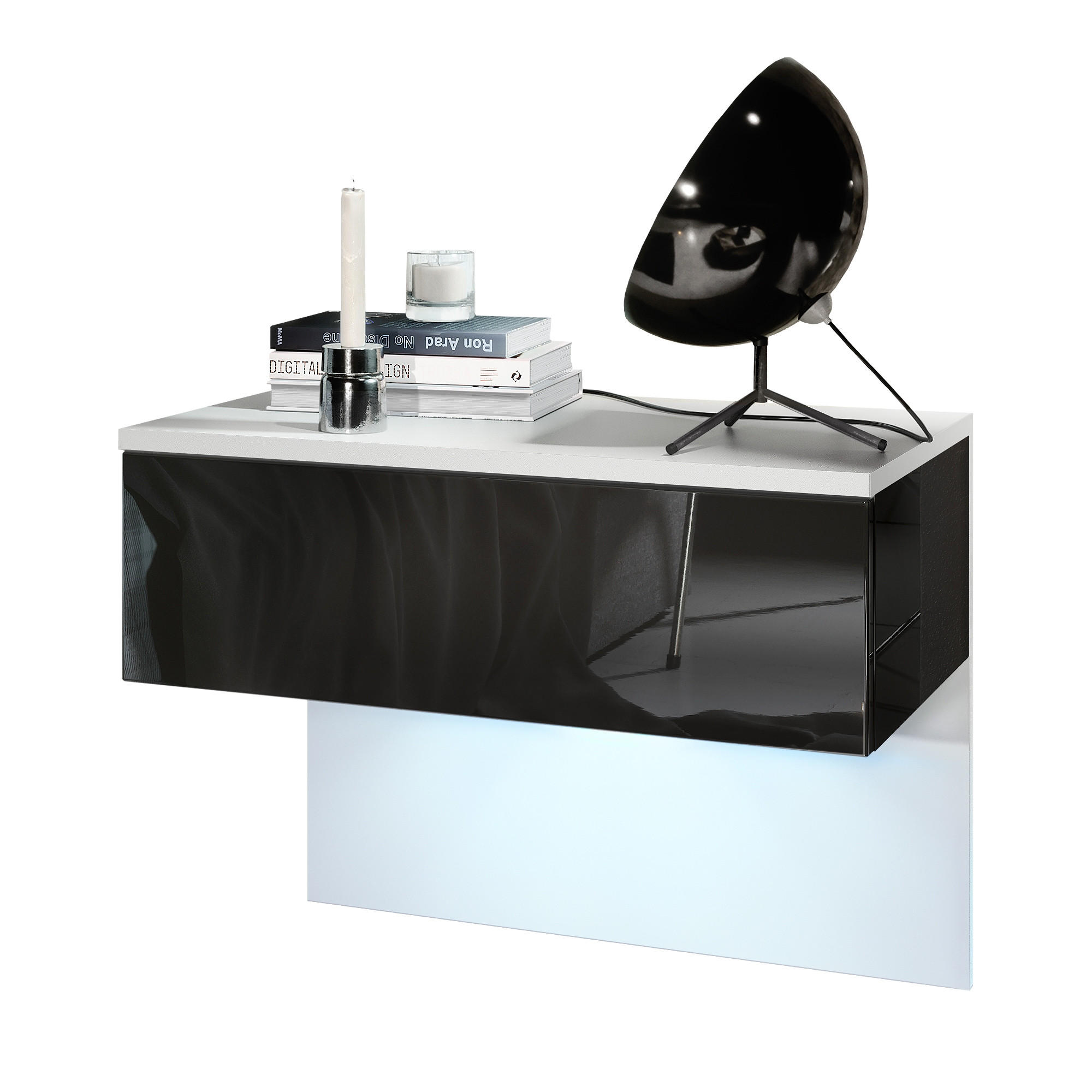 Vladon Nachttisch Schwarz Hochglanz 60x46x35 cm