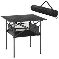 KEMPINGOVÝ stôl 70/70/69 cm sivý skladací z hliníka s úložnou sieťkou - sivá, kov (70/69/70cm) - OKWISH