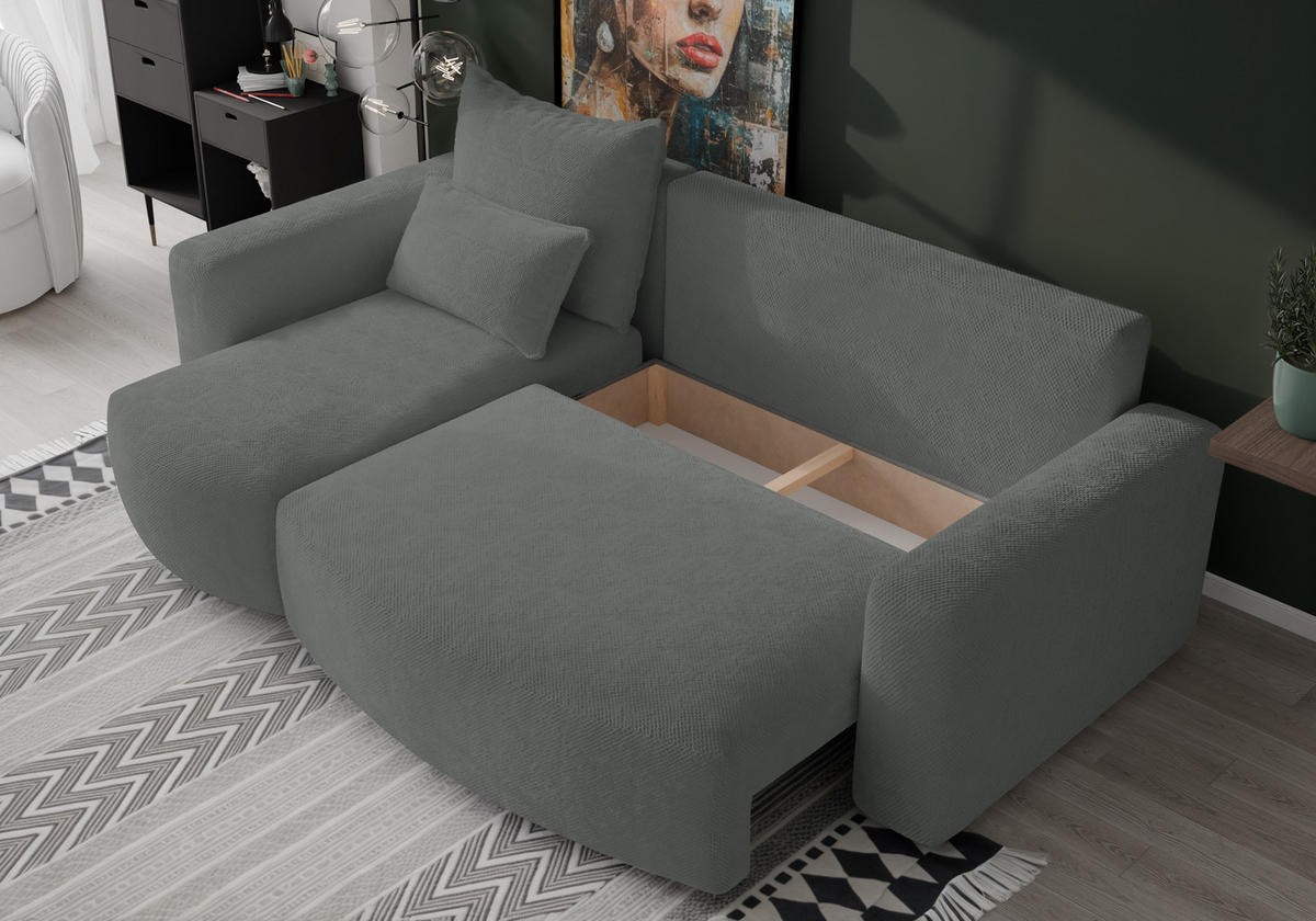 ECKSOFA Travis mit Bettkasten und Schlaffunktion, L-Form, Cord, Universal - Grau, Holzwerkstoff (248/148cm) - 4ALL HOME