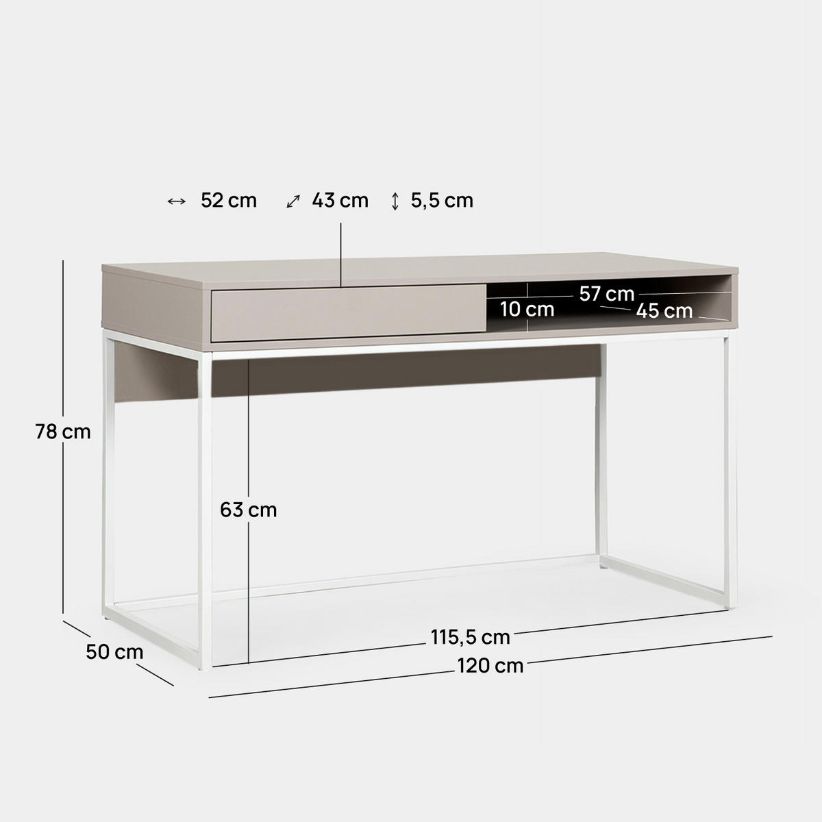 SCHREIBTISCH Aidan Grau 120 cm x 78 cm - Grau, Holzwerkstoff (50/120/78cm) - Klast Home