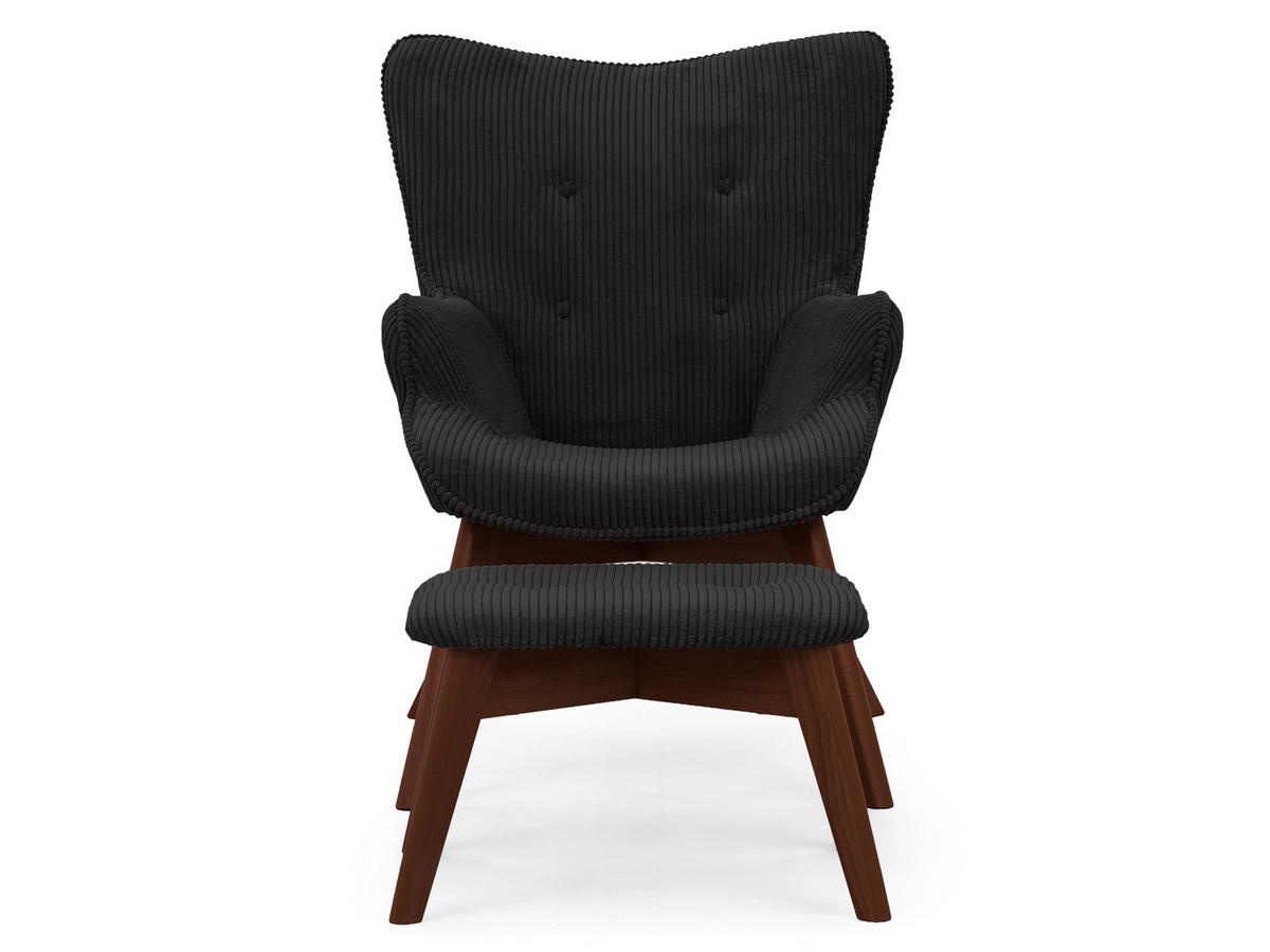 LOUNGESESSEL mit Fußhocker Lenari Schwarz Cordstoff mit Füßen in Braun - Schwarz/Braun, Holz/Textil (71/96/86cm) - S-Style Möbel