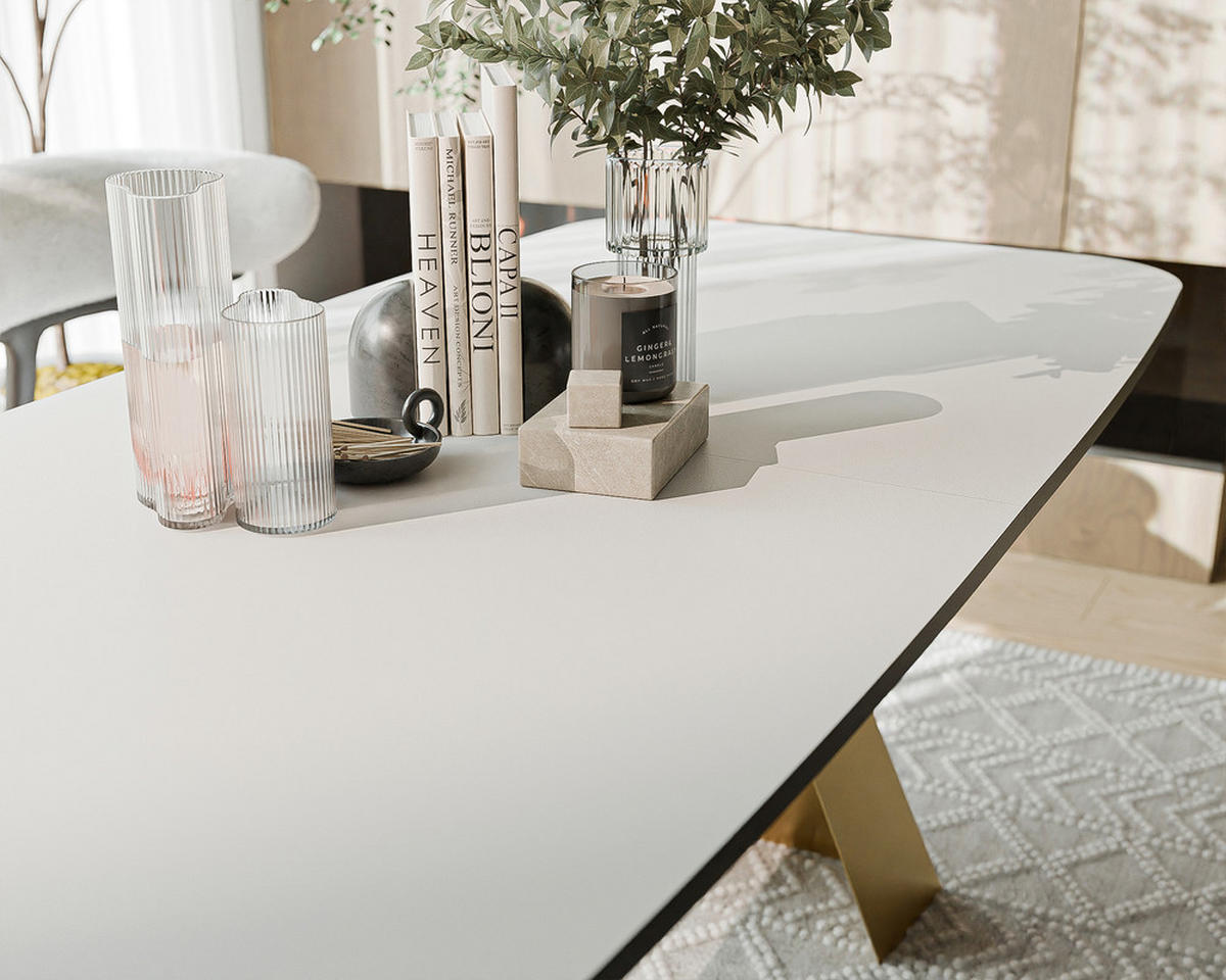 AUSZIEHTISCH ZENITH 160/90/76 cm mit Metallgestell, Gold / Weiß - Goldfarben/Weiß, Holzwerkstoff/Metall (90/160/76cm) - Idohome