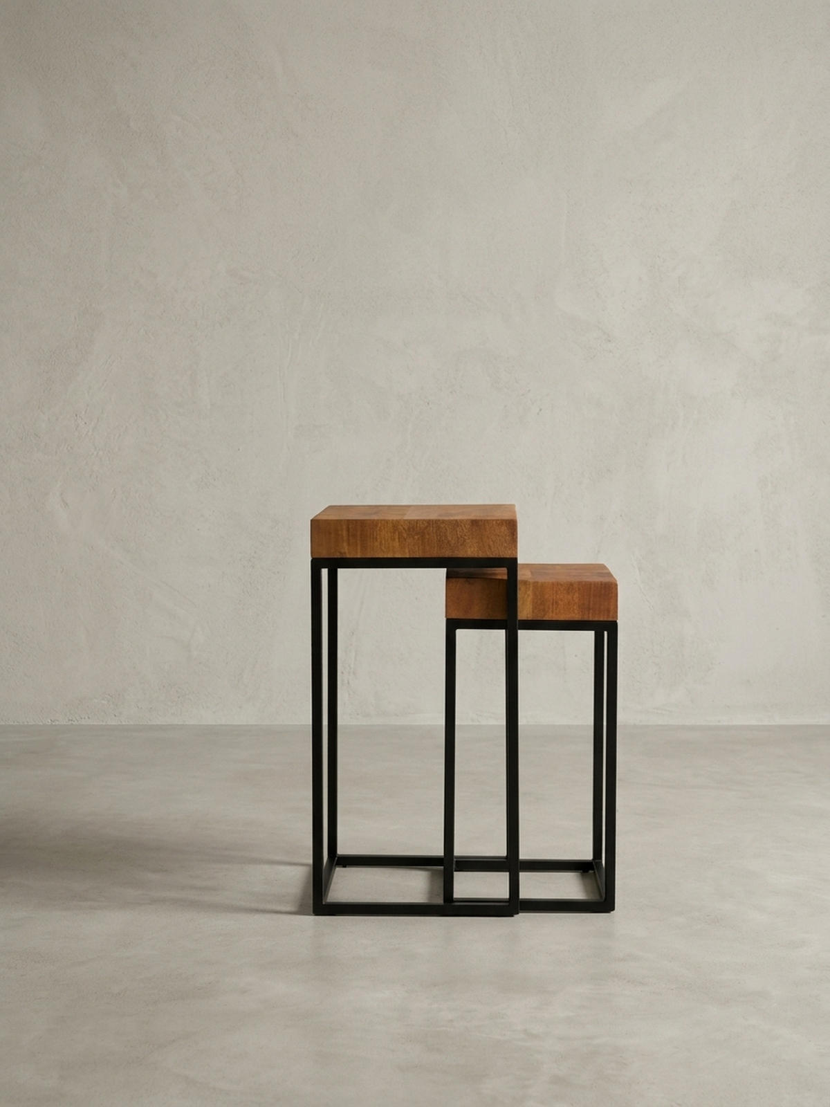 BEISTELLTISCH Set – 2-teilig Massivholz Metall handgefertigt Industrial - Schwarz/Braun, Holz/Metall (30/30/60cm) - KADIMA DESIGN