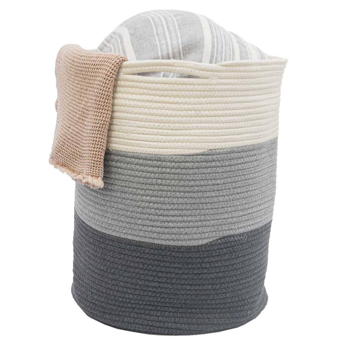 BAUMWOLL-WÄSCHEKORB 50 Liter Ø38x46 cm Grau - Grau, Textil (46/46/38cm) - Dunedesign