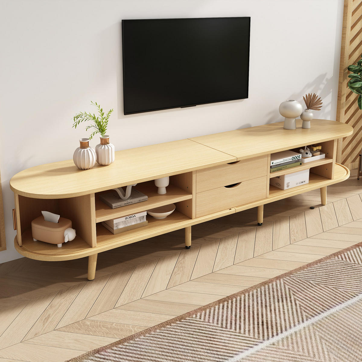 TV-SCHRANK 175x40cm Lowboard MDF Holzmaserung 2 Schubladen 30KG - Braun, Holz (50.5/16/116.5cm) - FLIEKS