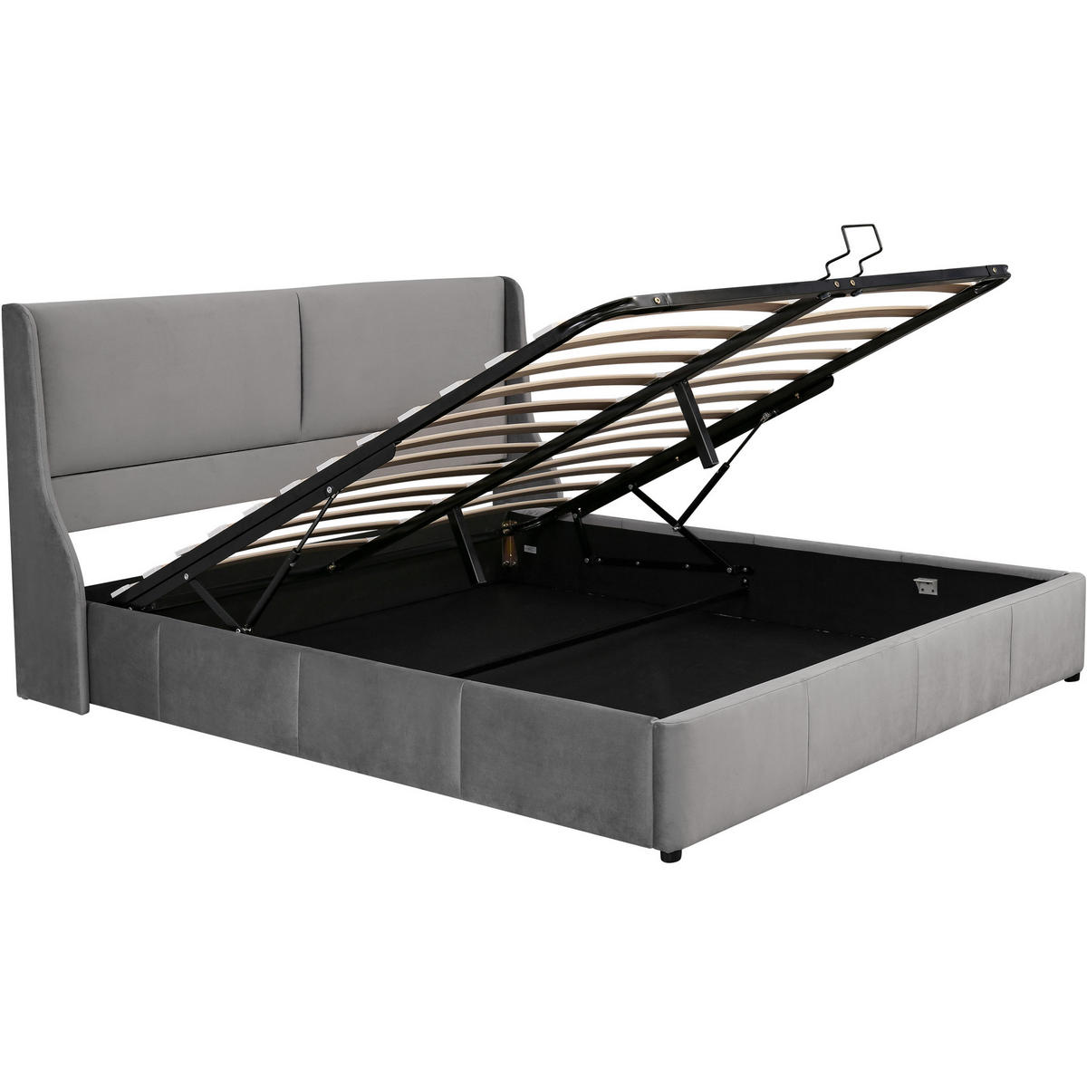 POLSTERBETT 160/200 cm mit hydraulischem Bettkasten, samtig gepolstertes Ohrkopfteil, Grau - Grau, Textil (160/200cm) - Redom