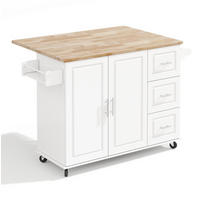 KÜCHENINSEL 137x76x92cm Weiß mit Klappplatte, Schrank, 3 Schubladen & Rollen - Weiß, Holzwerkstoff (137/92/76cm) - Modfu