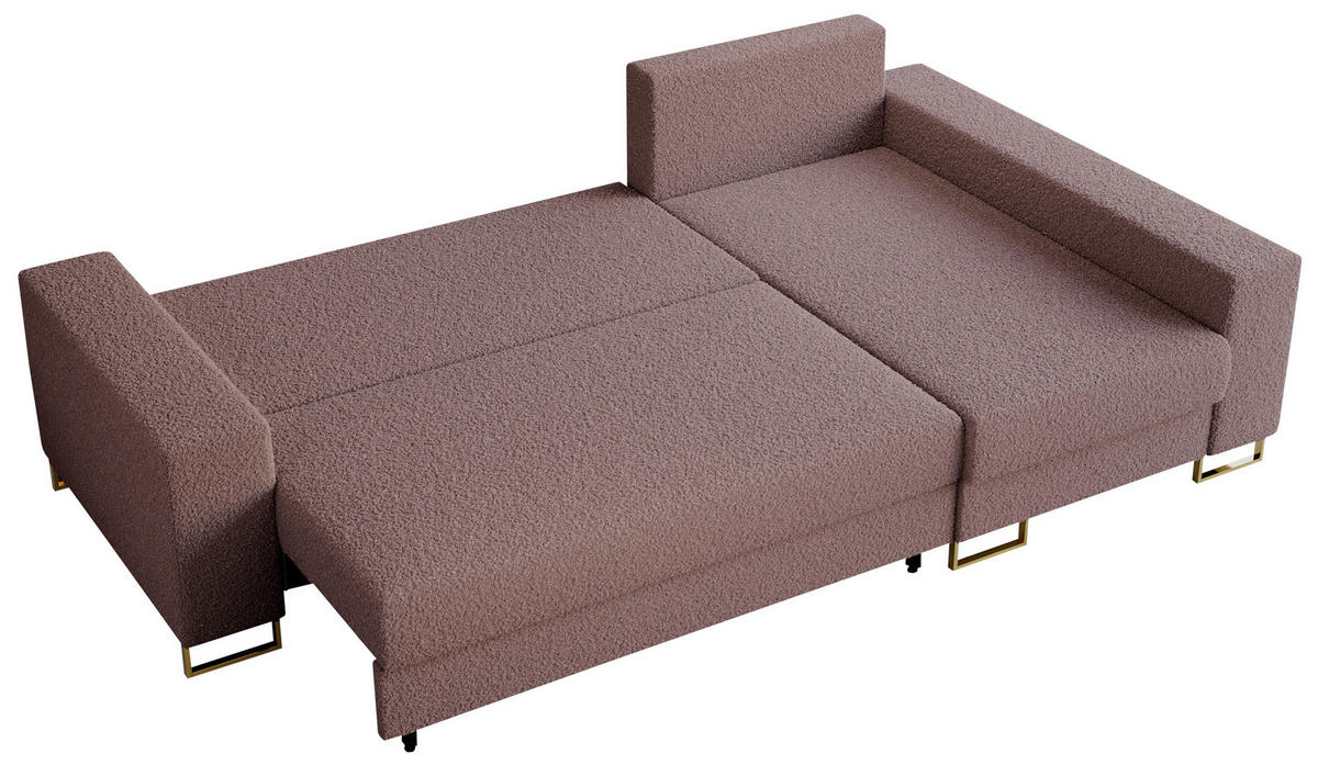 ECKSOFA Dorian Boucle Rosa - Goldfarben/Rosa, Textil/Metall (242/138cm) - MKS