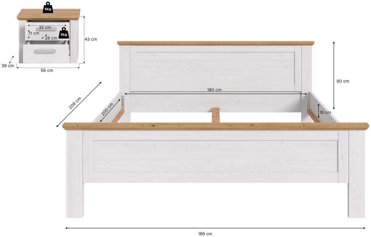 BETTANLAGE Verona Sibiu Lärche Nachbildung 245/90/209 cm - Lärchefarben, Holzwerkstoff - Xonox