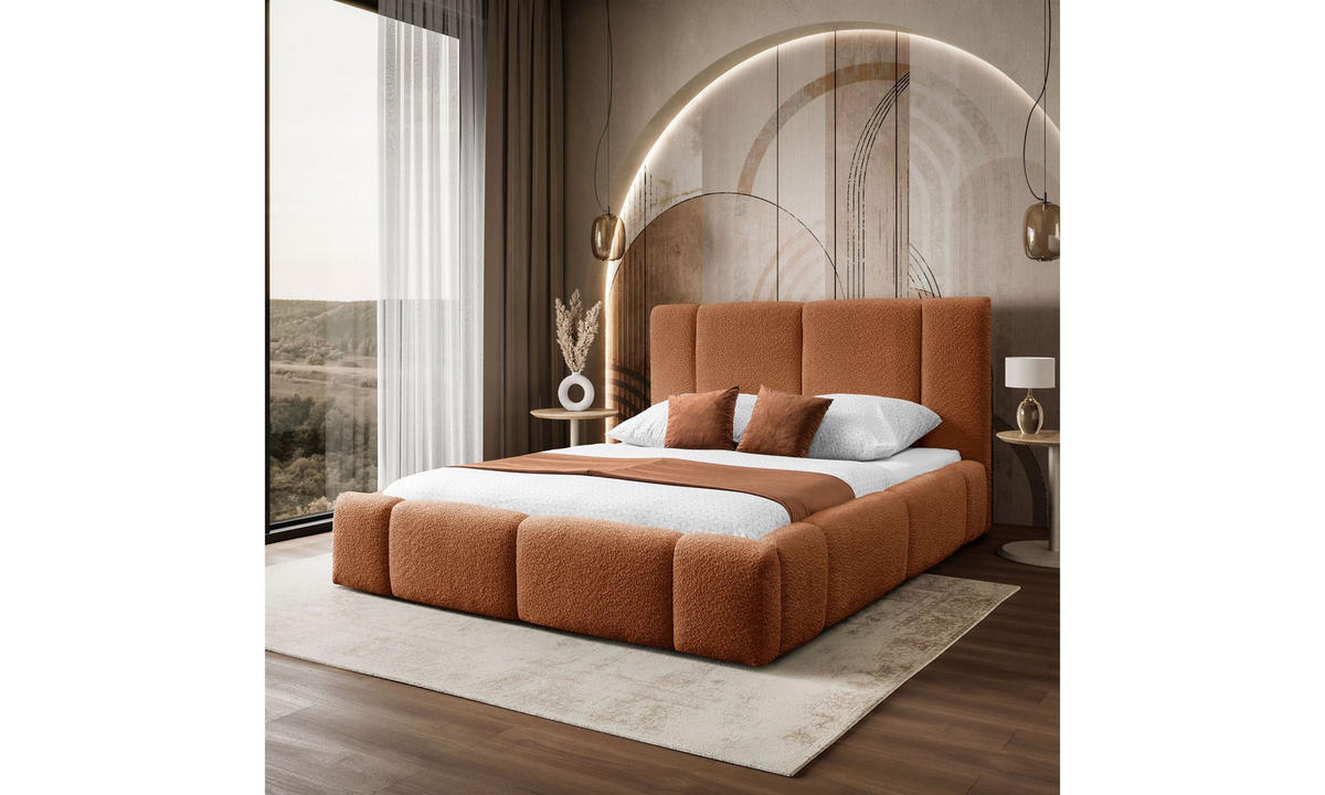 POLSTERBETT ELENA 140x200 cm Kupfer (Anthology 9), 34 Holzlatten, Kopfteil 108 cm - Kupferfarben, Textil (140/200cm) - Lookway