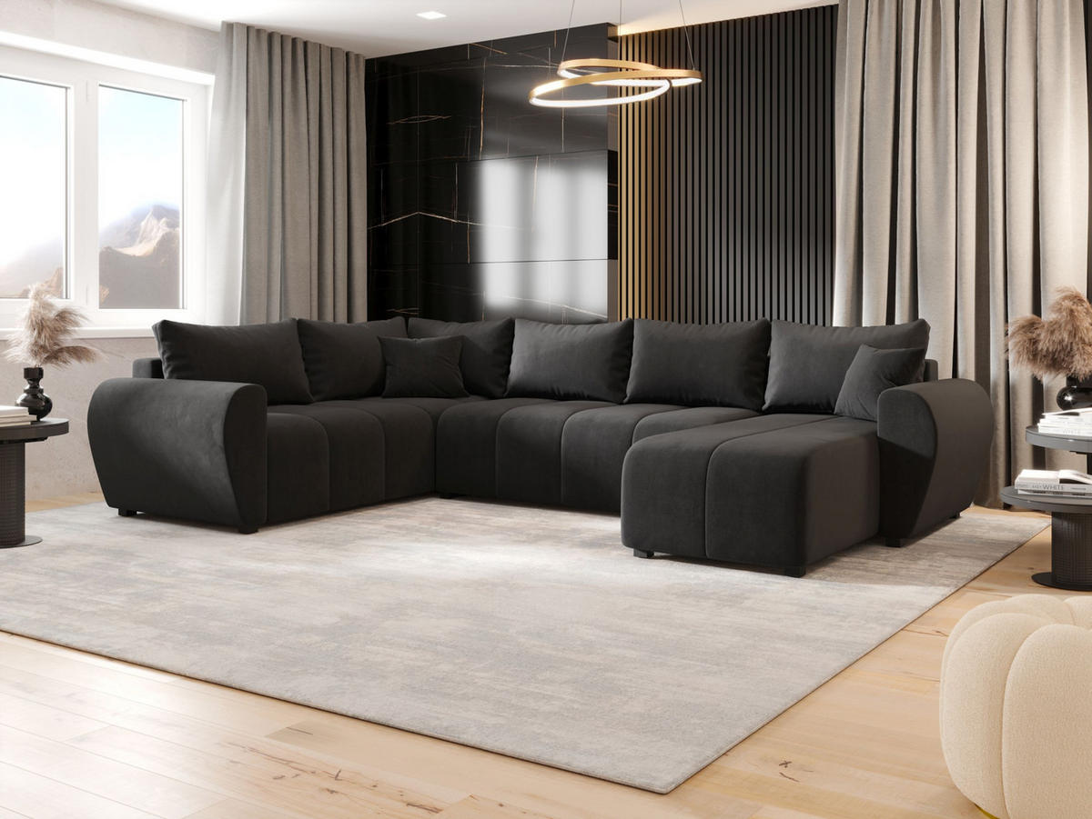 WOHNLANDSCHAFT MOLISA U PLUS Itaka 27 Links mit Schlaffunktion - Dunkelgrau, Textil (303/82/208cm) - Bedante
