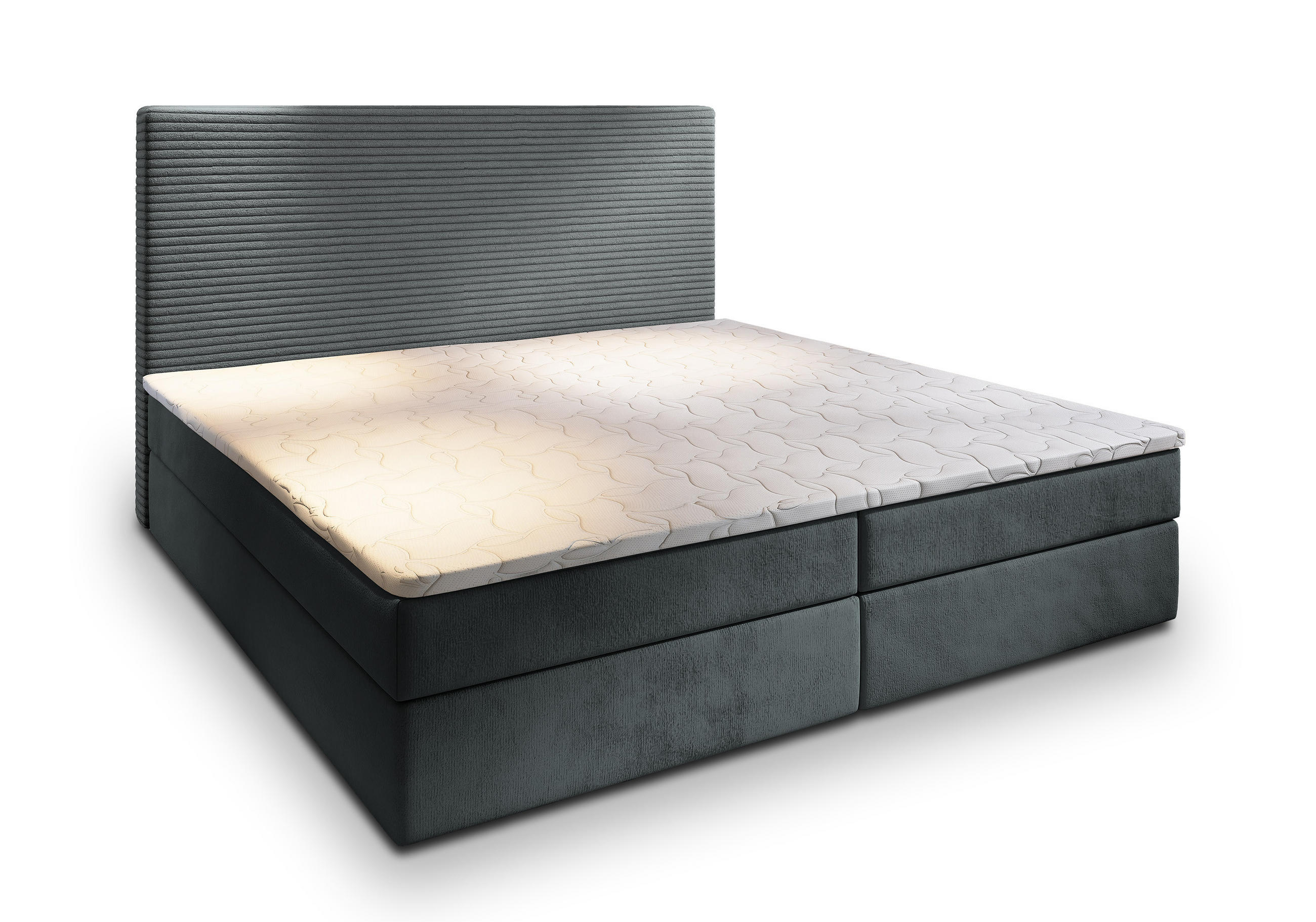 BOXBETT GIARRO 180x200 cm mit Matratze und Topper - Grau - Grau, Holz (180/200cm) - MASSENO