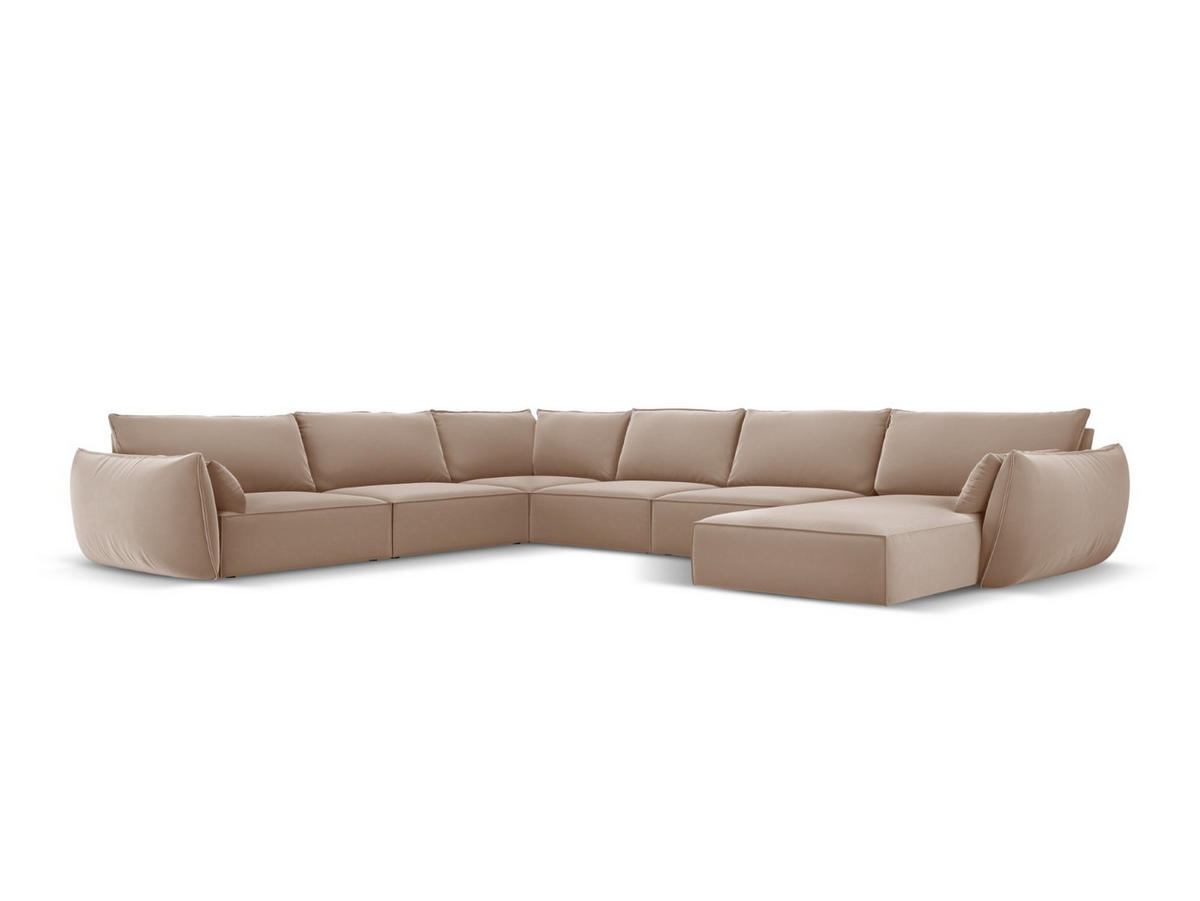 PANORAMASOFA links Kaelle aus Samt beige 8 Sitzplätze - Beige, Textil (284/85/384cm) - Micadoni