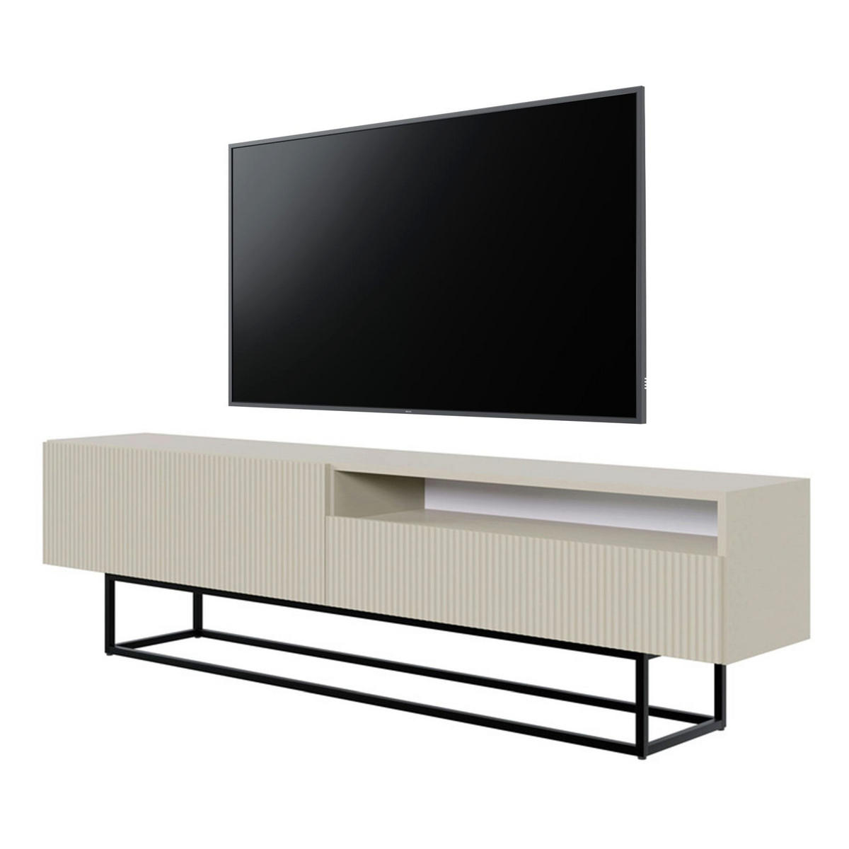 TV stolík Veldio Greige s čiernym kovovým rámom 175 cm - čierna/sivobéžová, kov/kompozitné drevo (175/46.5/31.6cm) - Selsey