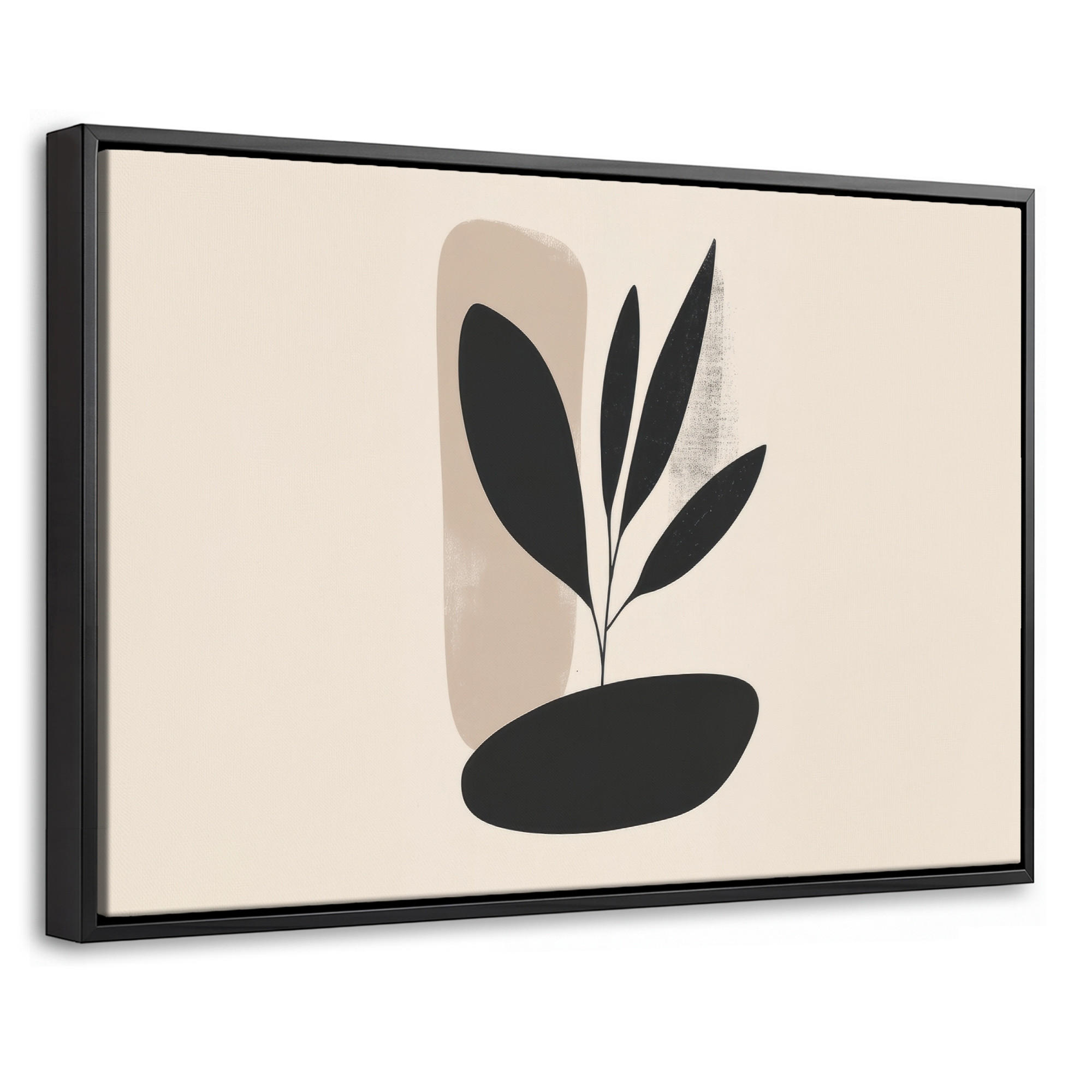 LEINWAND Bilder mit Rahmen - Pflanze - Beige - Japanisch - 60x40 - Schwarz, Textil (60/40cm) - MuchoWow