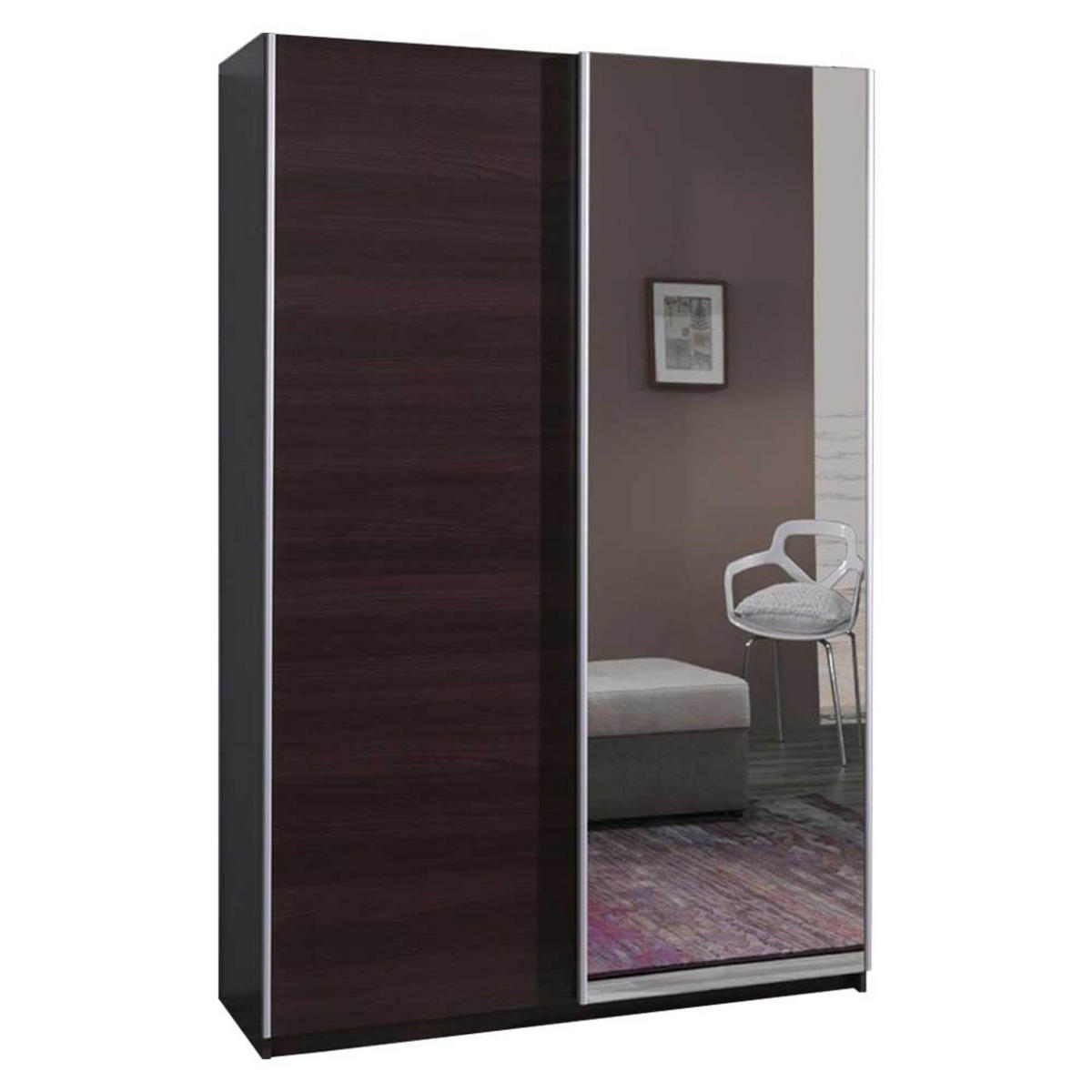 SCHIEBETÜRENSCHRANK - Kleiderschrank Madison mit Spiegel - Kastanie Wenge - Wengefarben, Holzwerkstoff (135/211/50cm) - Möblo