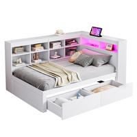 BETT Massivholzsofa 90/200 cm Weiß mit USB- und Steckdose und LED-Beleuchtung - Weiß, Holzwerkstoff (90/200cm) - OKWISH