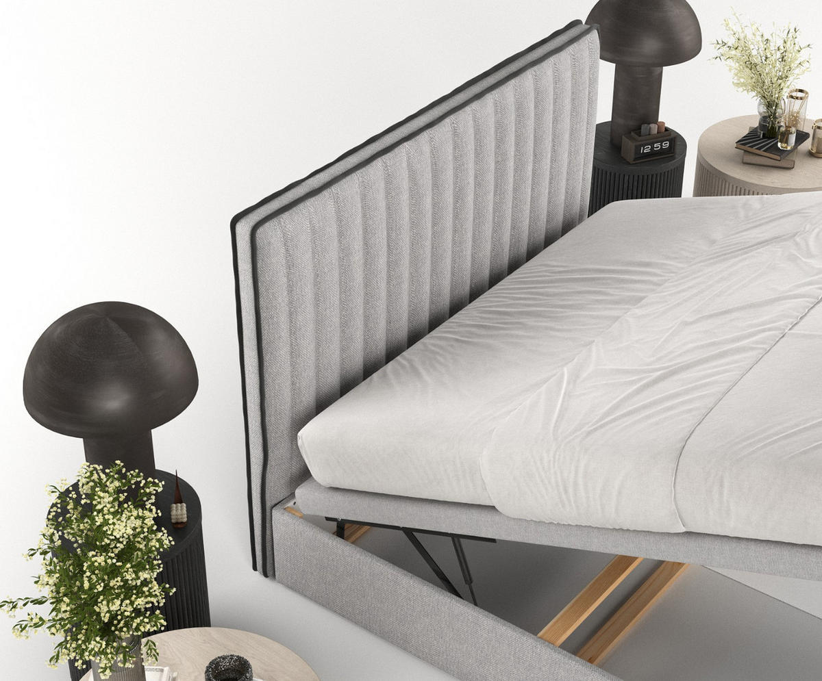 POLSTERBETT Keva mit Stauraum 160/200 cm Grau im Megan Stoff - Schwarz/Grau, Holz/Holzwerkstoff (160/200cm) - AltaBeds