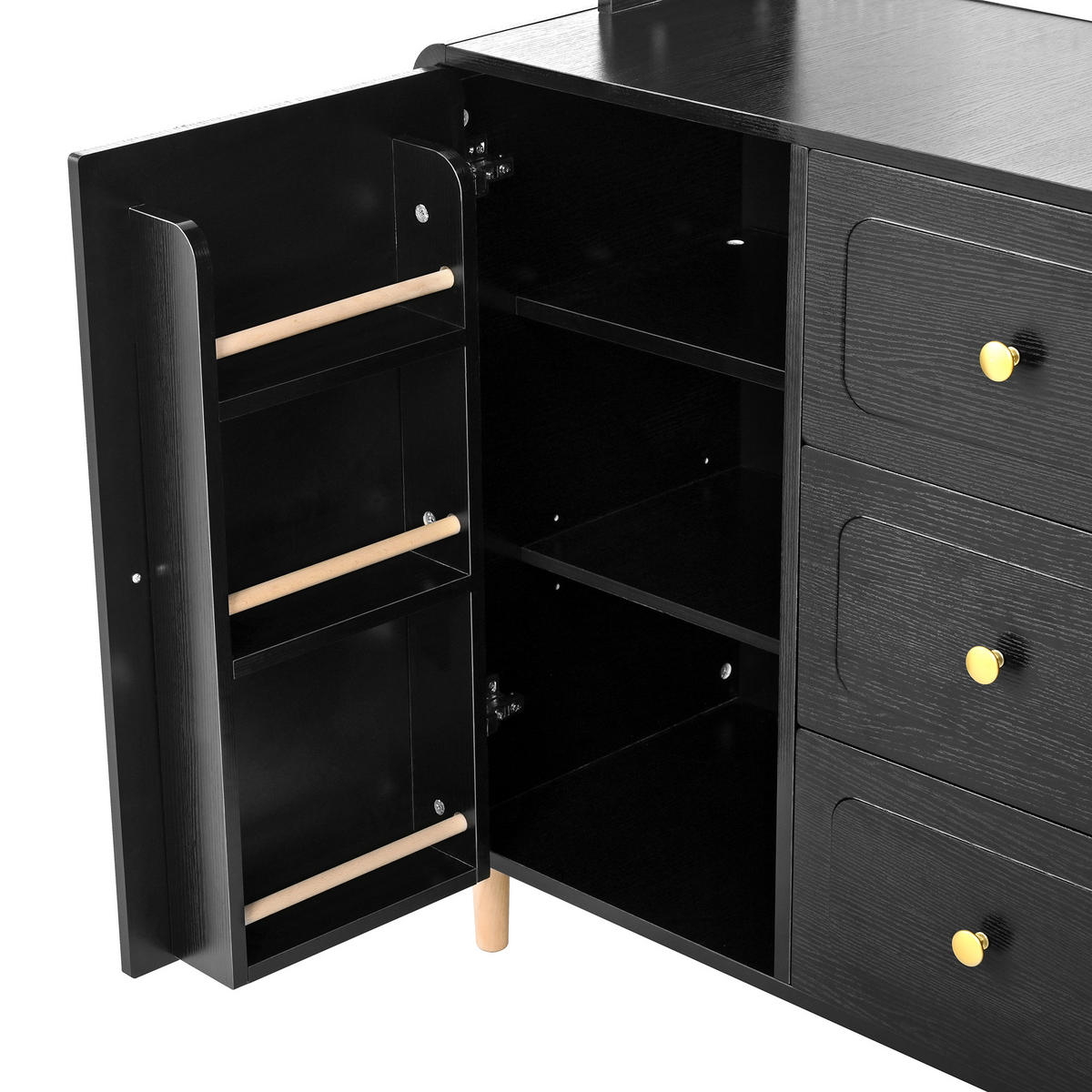 BUFFET 120x40x190 cm Schwarz mit Fluted Glas & Lochplatte - Schwarz, Holzwerkstoff (40/190/120cm) - Modfu