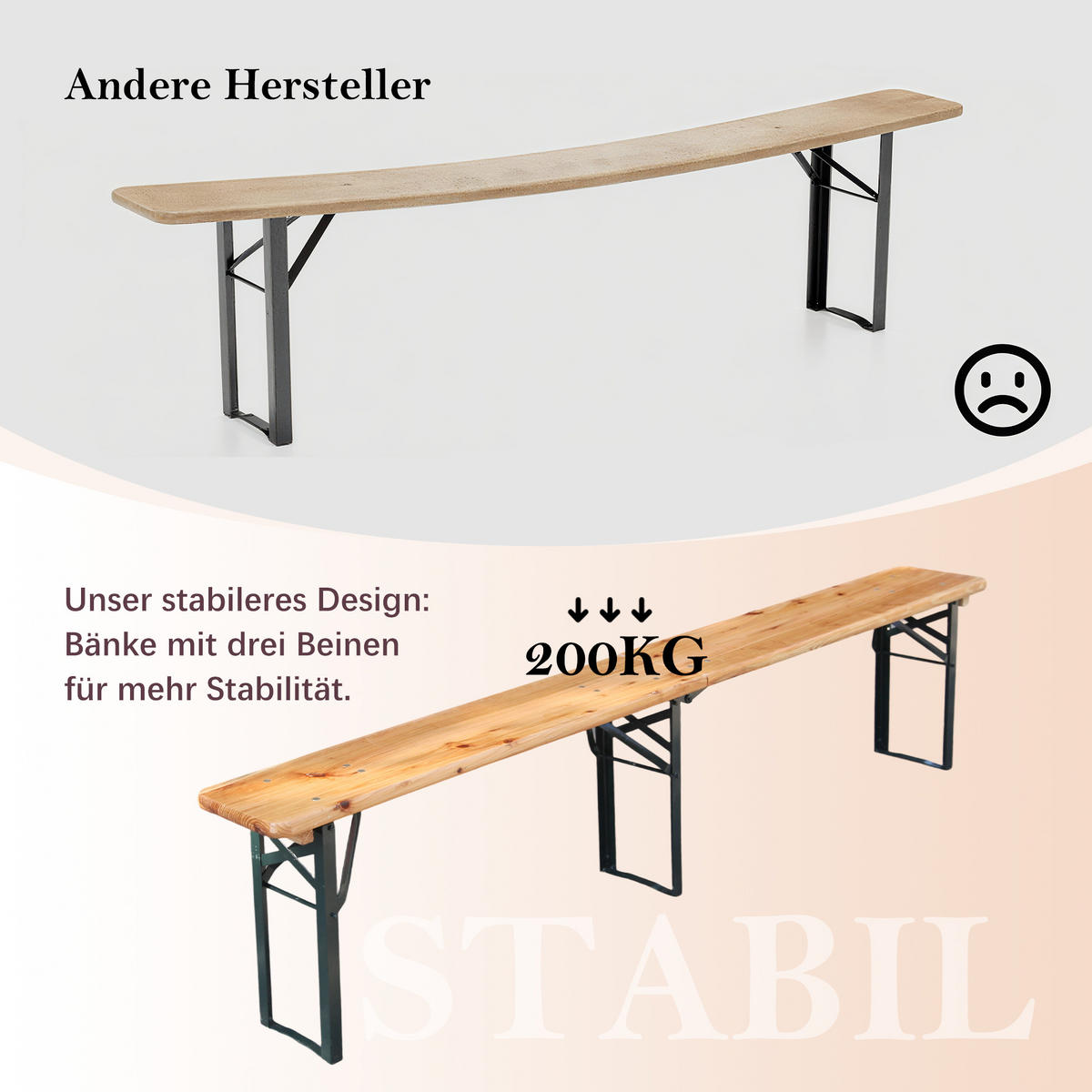 GARTENMÖBELSET aus Massives Holz und Metall 220 x 50 x 78 cm natur klappbar - Naturfarben, Metall - Modfu