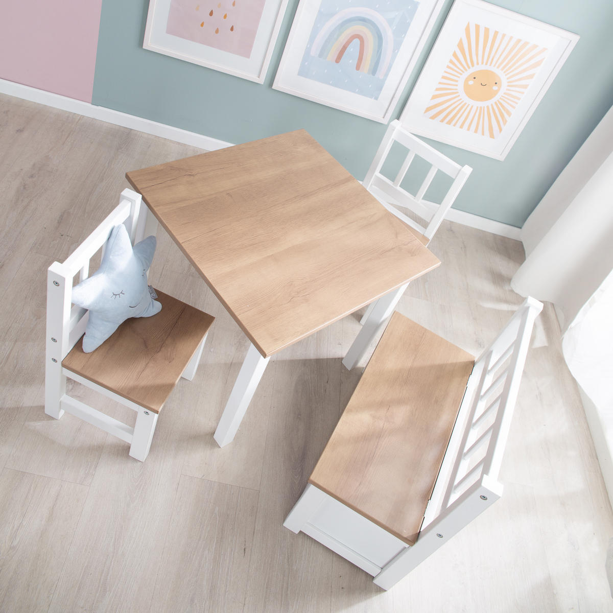 KINDERSITZGRUPPE Woody - Weiß/Sonoma Eiche, Holzwerkstoff (56/49/56cm) - Roba