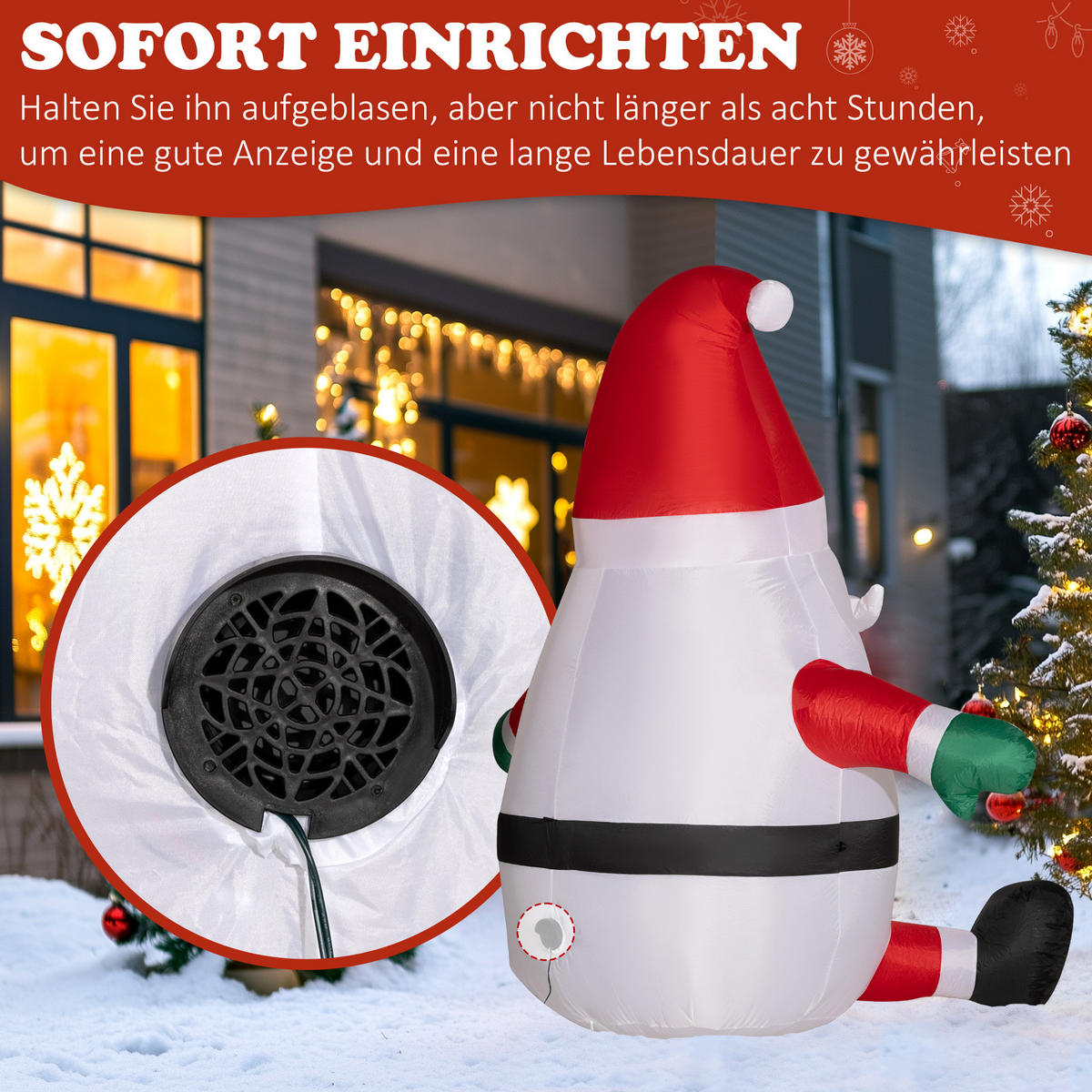 AUFBLASBAR Weihnachtsdeko - Rot, Kunststoff (125/183/184cm) - Outsunny