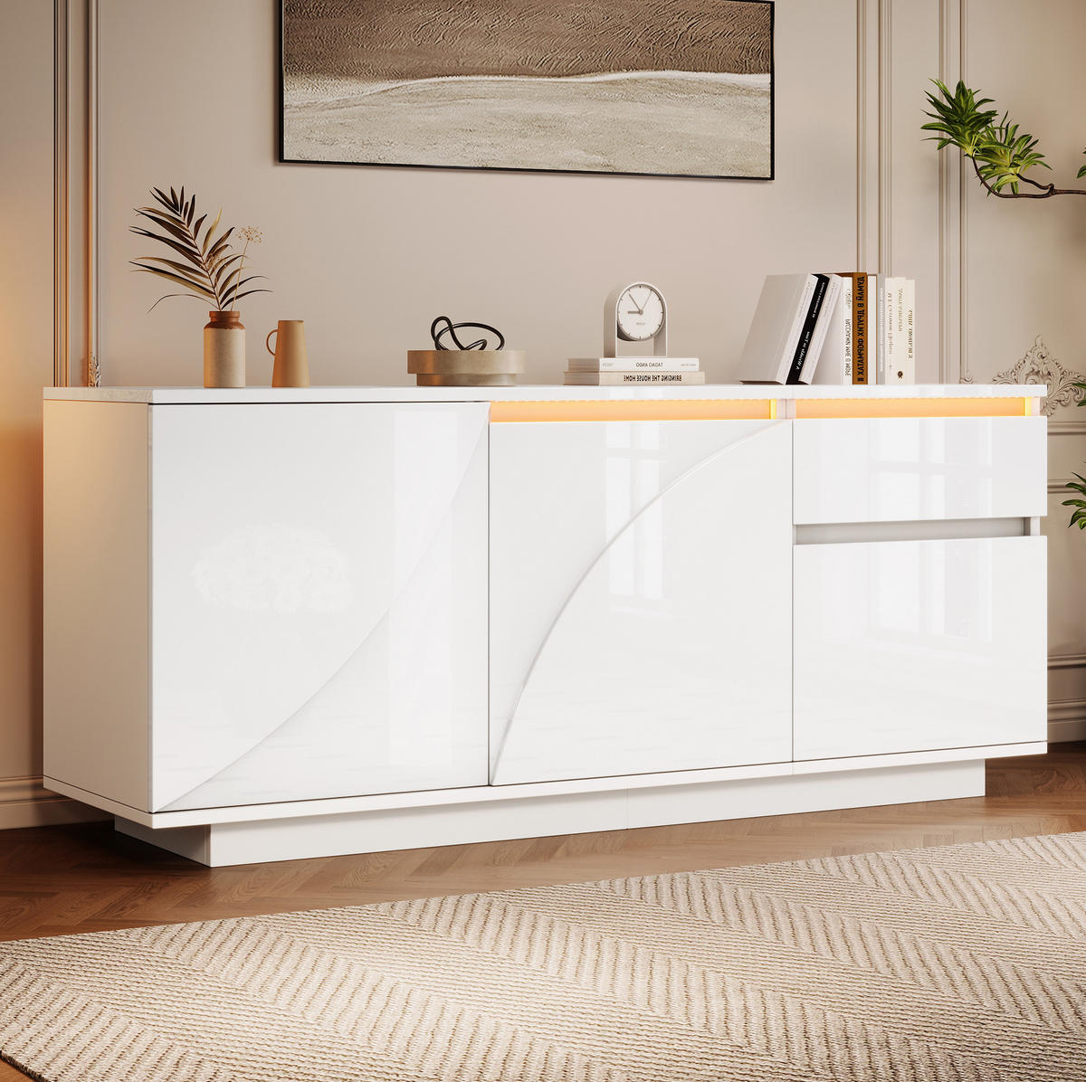 SIDEBOARD 140/40/60 cm Weiß aus MDF mit LED - Weiß, Holzwerkstoff (40/60/140cm) - OKMYHOME