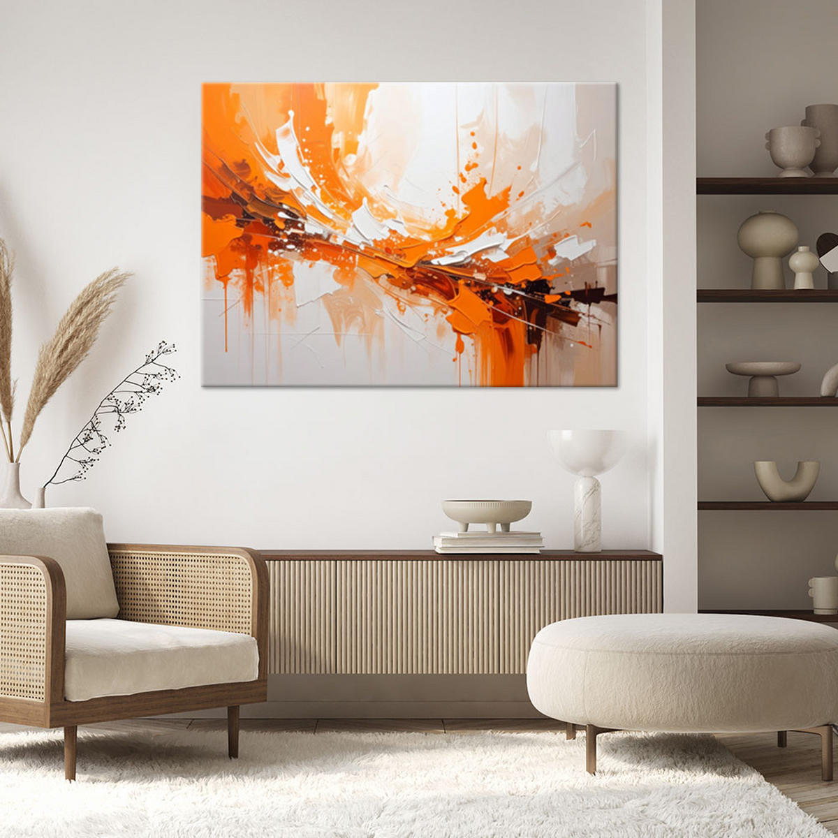WANDBILD, Dynamische Abstraktion in Orangetönen - Orange, Textil (90/60cm) - Feeby
